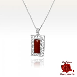 Silver Filigree Pendant with Red Coral