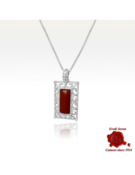 Silver Filigree Pendant with Red Coral Silver Filigree Pendant with Red Coral