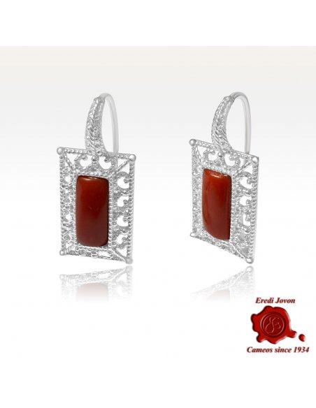 Orecchini Filigrana Argento con Corallo Rosso Orecchini Filigrana Argento con Corallo Rosso