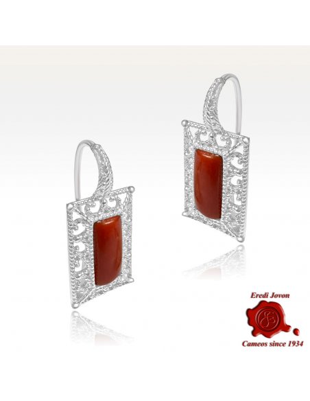 Orecchini Filigrana Argento con Corallo Rosso Orecchini Filigrana Argento con Corallo Rosso