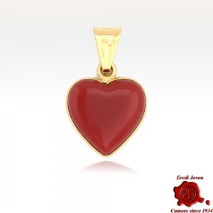 Red Coral Pendant Heart Shaped in Gold