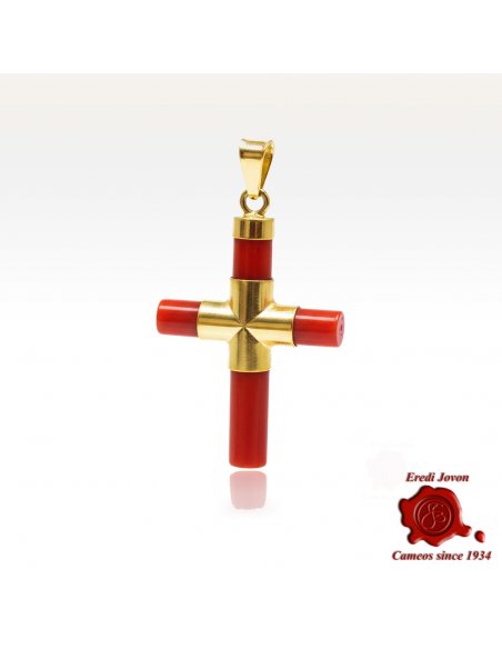 Red Coral Cross in Gold Red Coral Cross in Gold