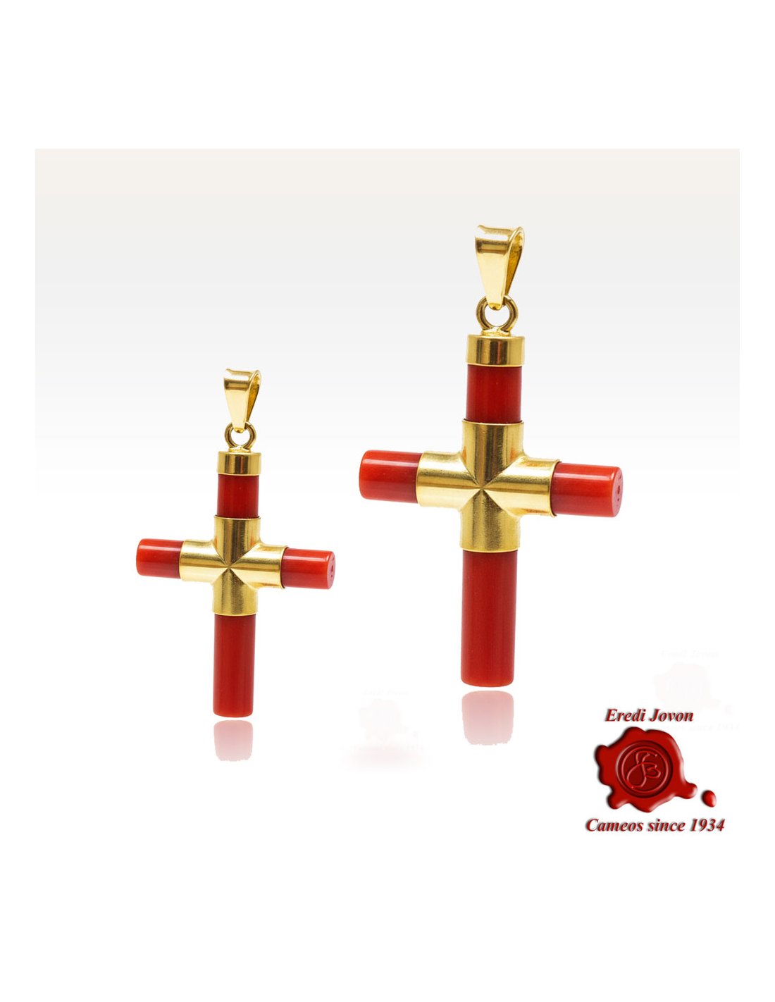 Red Coral Cross in Gold Red Coral Cross in Gold