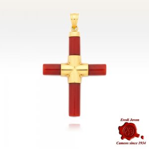 Red Coral Cross in Gold 2
