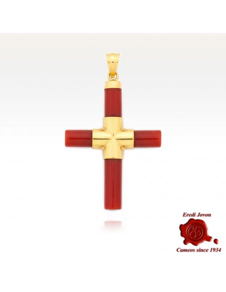 Red Coral Cross in Gold Red Coral Cross in Gold