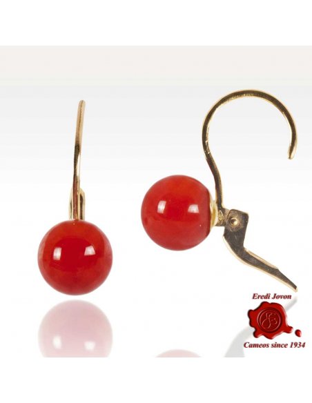 Corallo Rosso Orecchino Pallino Oro Pendente
