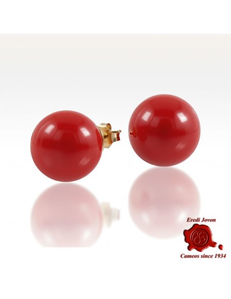 Corallo Rosso Orecchino Pallino Oro