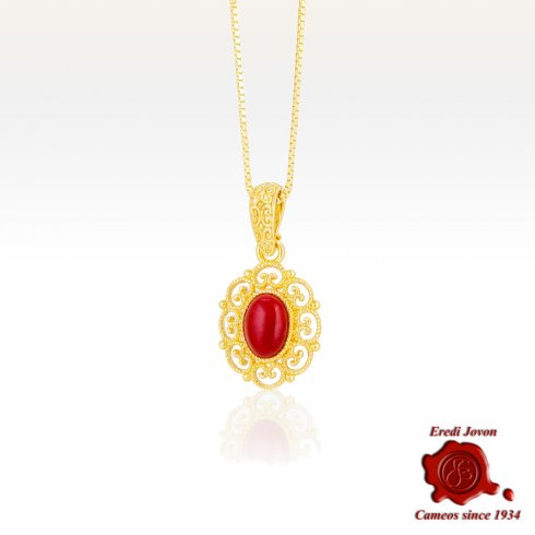Ciondolo Dorato Filigrana Corallo Rosso
