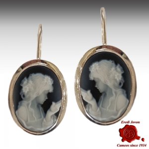 Cameo Earrings Blue Agate Silver Primavera 2