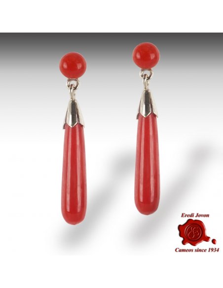 Red Italian Coral Dangling Earrings