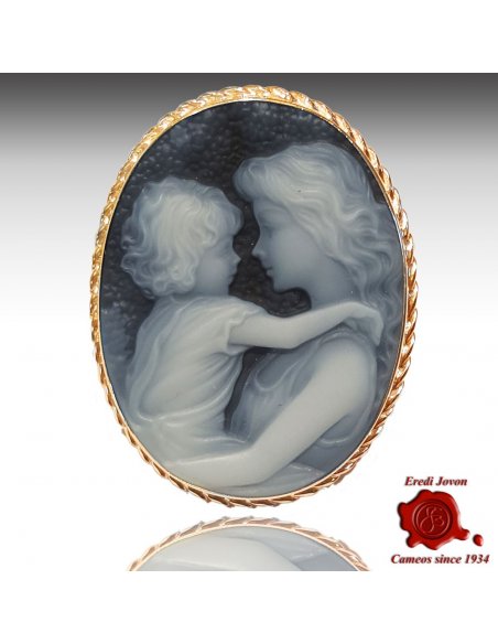 Blue Mother and child Cameo Gold brooch