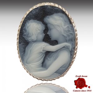Mother and Child blue cameo brooch and pendant