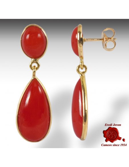 Red Coral Drop Earrings Double