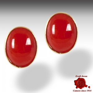 Red Coral Gold Earrings Studs