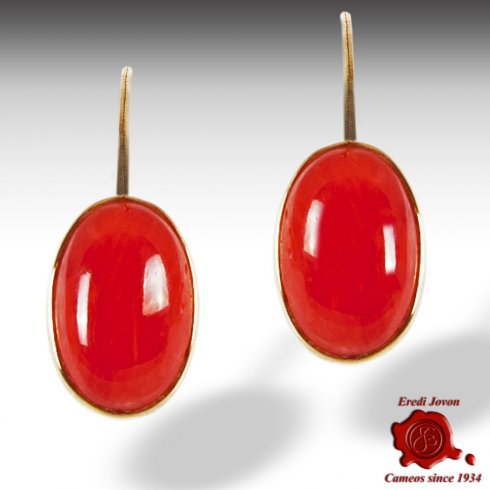 Dangle Red Coral Gold Earrings