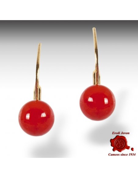 Red Coral Beads Dangle Earrings Gold