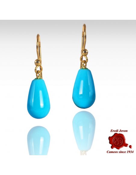 Dangle Natural Turquoise Earrings 18 kt. Gold Set