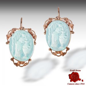 Venetian Glass Intaglio Cameo Dangle Earrings