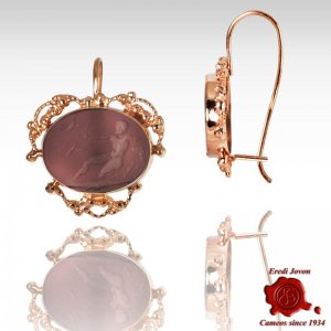 Intaglio Purple Glass Dangle Earrings filigree set