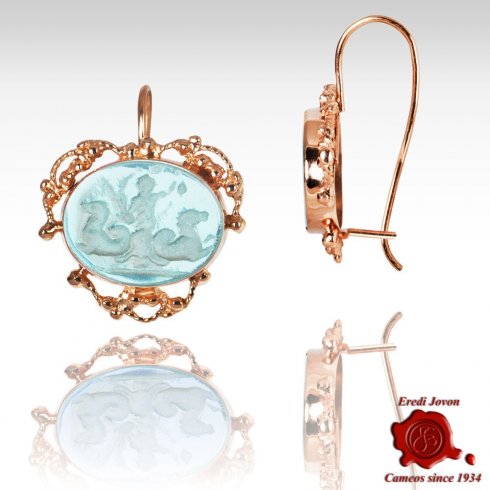 Glass Intaglio Cameo Earrings Golden Filigree Set