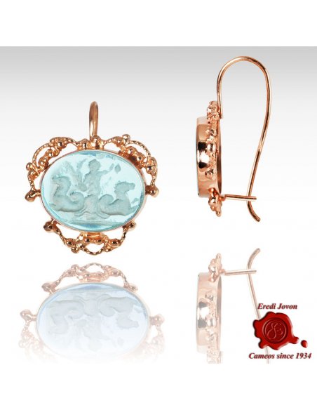 Glass Intaglio Cameo Earrings Golden Filigree Set