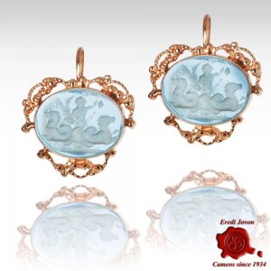 Glass Intaglio Cameo Earrings Golden Filigree Set 2
