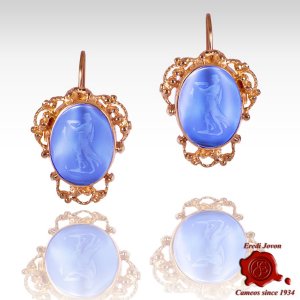 Dangle Intaglio Cameo Venetian Glass Earrings Golden Set