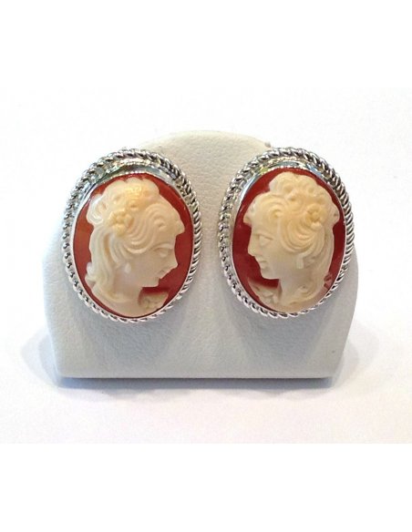 Antique Cameo Earrings Silver