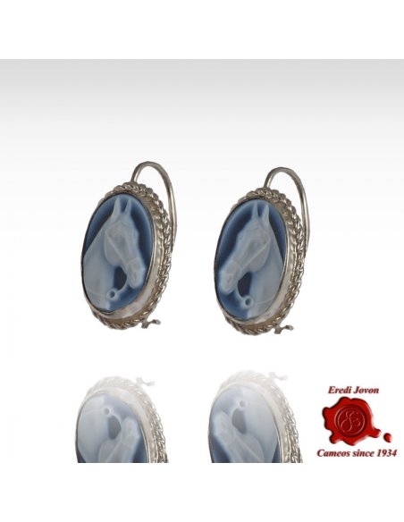 Earrings with Horse blue cameo in silver