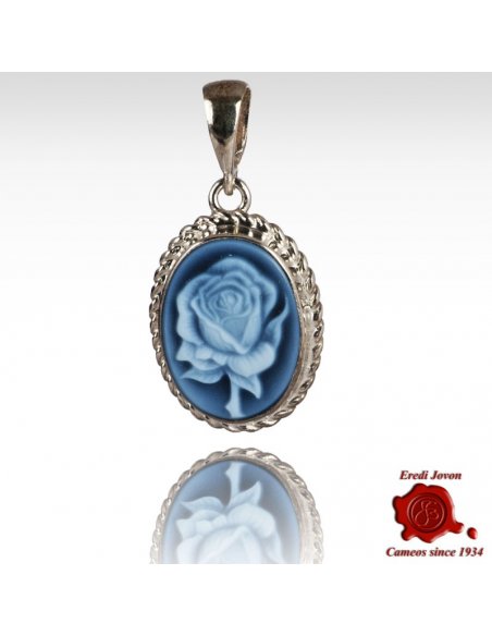 Blue Cameo Flower Silver Pendant