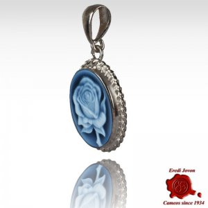 Blue Cameo Flower Silver Pendant 2