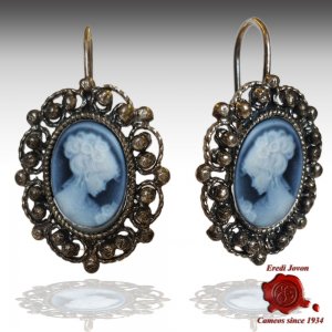 Blue Cameo Filigree Earrings 2