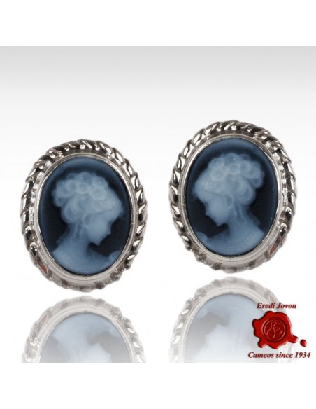 Blue Agate Cameo Earrings Venice