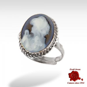 Hope lady blue cameo ring silver