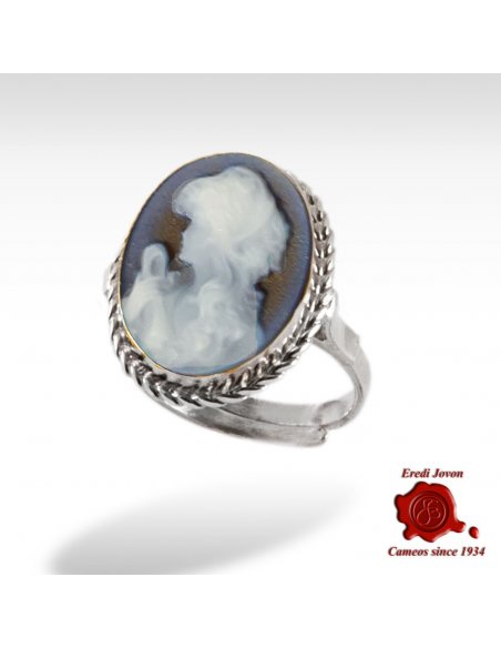 Hope lady blue cameo ring silver