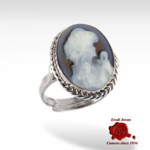 Hope lady blue cameo ring silver 2