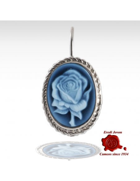 Blue Cameo Rose Earrings Silver Dangle