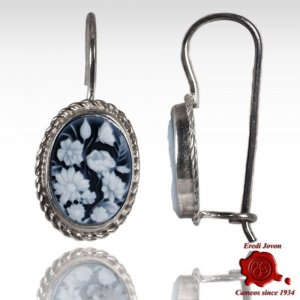 Flower Blue Agate Cameo Earrings 2