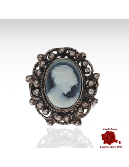 Filigree Venetian Ring with Blue Cameo
