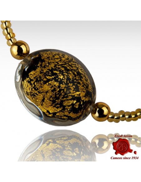Murano Glass Adjustable Black & Gold Bracelet