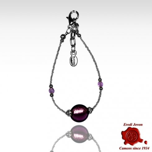 Amethyst Murano Glass Beads Adjustable Bracelet
