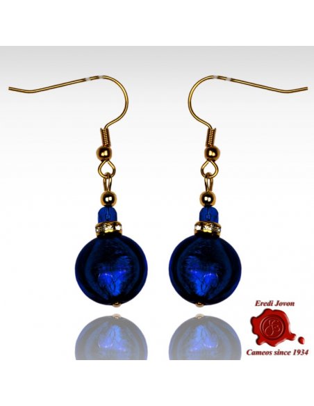 Blue Round Shaped Bead Glass Pendant Earrings