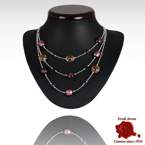 Three Lines Venetian Purple Beads Necklace
