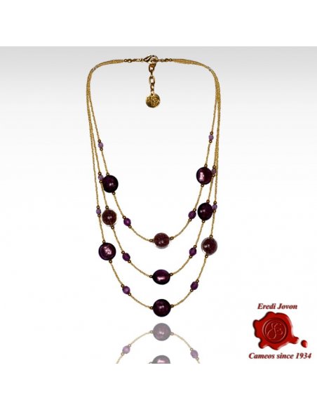 Collana Tre Fili Perle Veneziane Viola Collana Tre Fili Perle Veneziane Viola