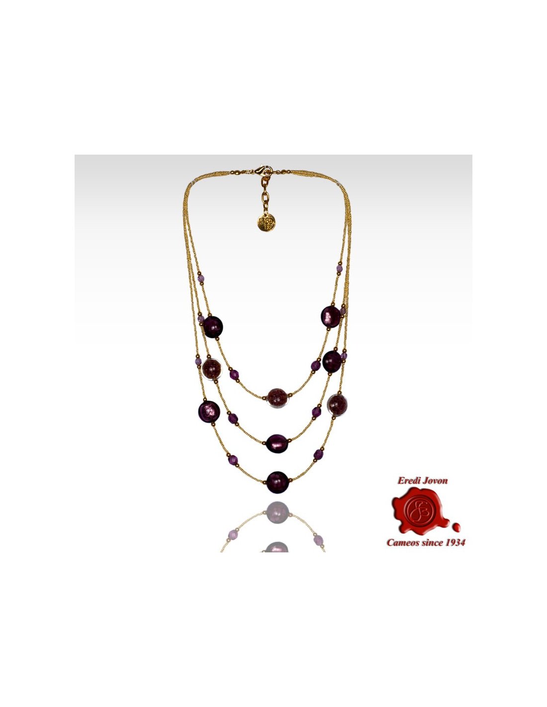 Collana Tre Fili Perle Veneziane Viola Collana Tre Fili Perle Veneziane Viola