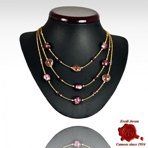 Collana Tre Fili Perle Veneziane Viola Collana Tre Fili Perle Veneziane Viola