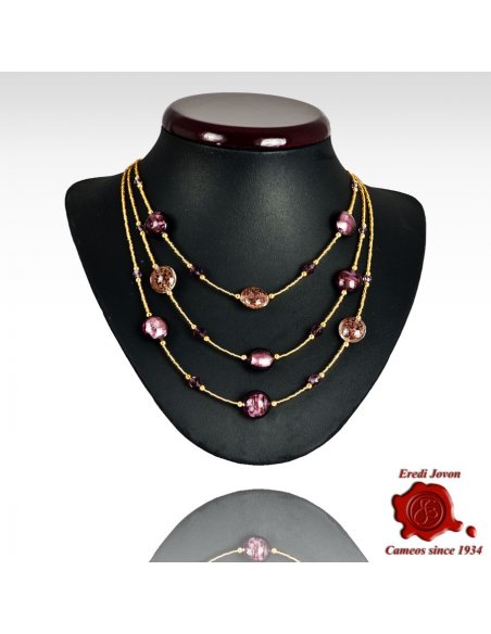 Collana Tre Fili Perle Veneziane Viola Collana Tre Fili Perle Veneziane Viola