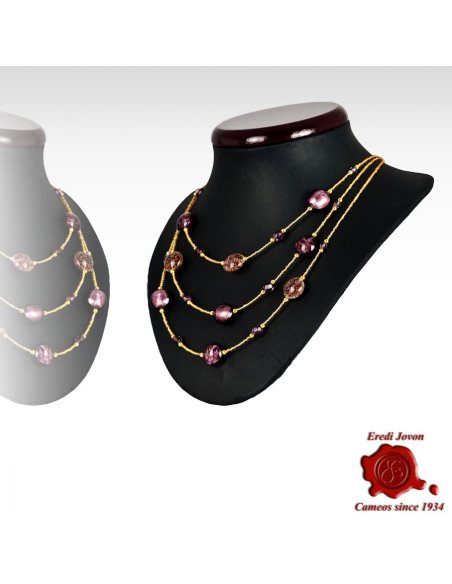 Collana Tre Fili Perle Veneziane Viola Collana Tre Fili Perle Veneziane Viola