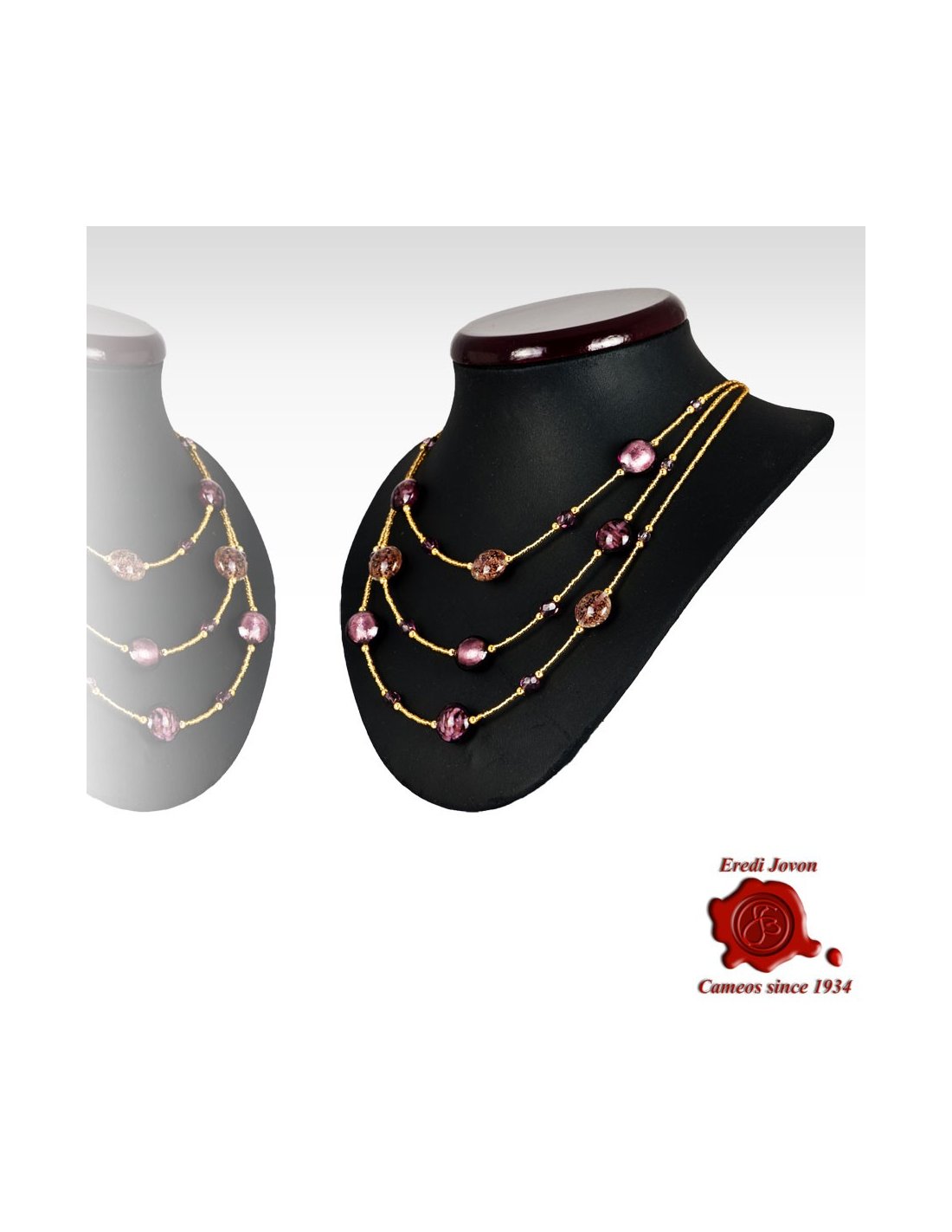 Collana Tre Fili Perle Veneziane Viola Collana Tre Fili Perle Veneziane Viola