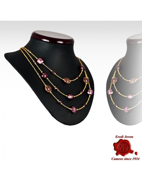 Collana Tre Fili Perle Veneziane Viola Collana Tre Fili Perle Veneziane Viola